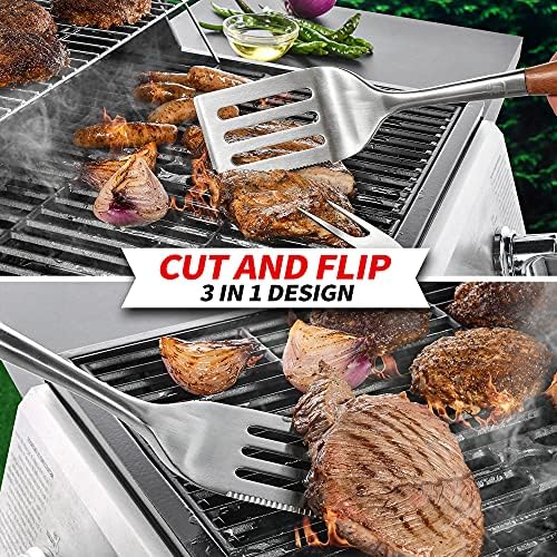 GRILAZ Heavy-Duty Rose Wooden BBQ Grilling Tools Set. Extra Thick Stainless Steel Multi-Function Spatula, Fork & Tongs | Essential Accessories for Barbecue & Grill. Ideal Gift for Father… - Image 4