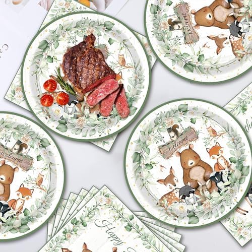 40pcs Animals Party Supplies,Woodland Party Decoration Supplies,Used for Animals Birthday Decoration,Include 20 dinner plates, 20 Napkin - Image 5
