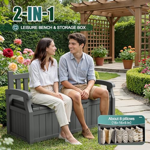Devoko 80 Gallon Storage Bench with Cushion, Deck Box Waterproof&Lockable - Image 3