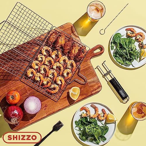 SHIZZO Shallow Grill Basket Gift Set with Basting Brush, Gift Box - Image 6