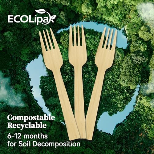 ECOLipak 300 Count Disposable Compostable Bamboo Forks for Party, Dinner - Image 4