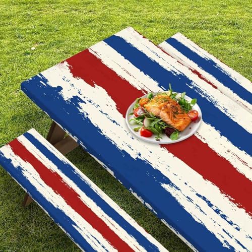 CAPSCEOLL Fitted Picnic Table Cover with Bench Covers 6ft - Red Blue - Image 5