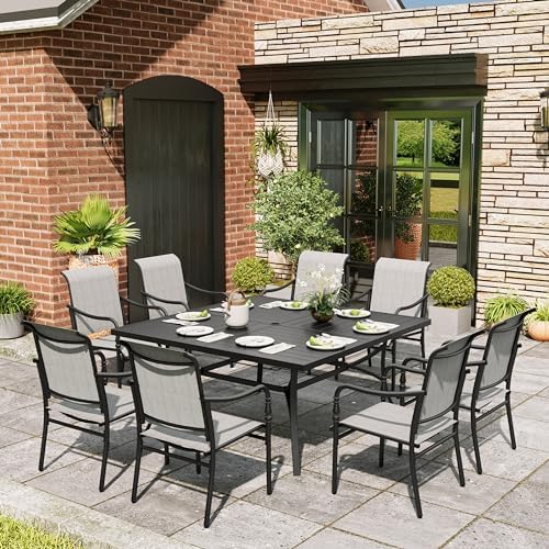 MIXPATIO 9pc Patio Dining Set, 57.5" Square Table, 8 Textilene Chairs by MIXPATIO