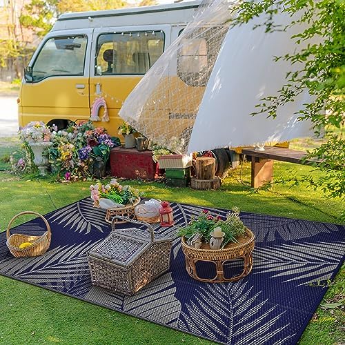 GENIMO Outdoor Rug, Waterproof Plastic Rugs for Patio, 9'x12' Blue Grey - Image 3