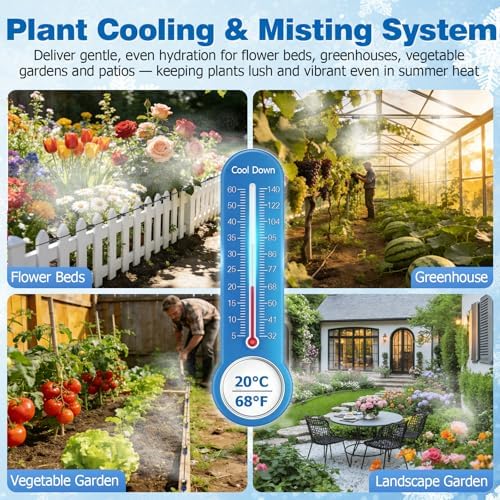Mellbree Misters for Outside Patio 60FT/18M, Pre-Assembled Misting Cooling System with 19 Brass Nozzles & 3/4" Adapter, Outdoor Mister for Garden, Backyard, Pool, Greenhouse, Play Area, Trampoline - Image 4