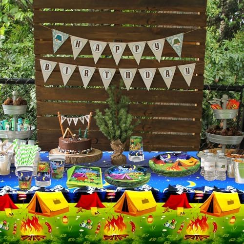 Camping Party Supplies - Camping Party Tableware - Dinner Plates Desserts Plates Cups Napkins Tablecover Straws for Boy Camper Campfire Forest Picnic Adventure Party Supplies, Serves 20 (20) - Image 7