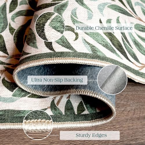 Front Door Mat Outside Entrance, 2x3 Boho Sage Olive Green Leaf Rug - Image 3
