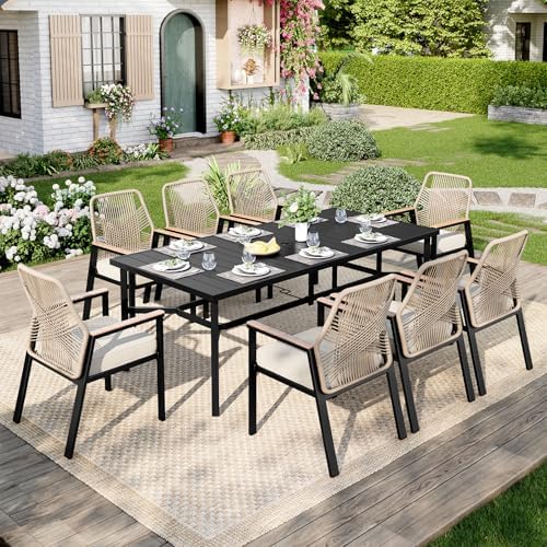MIXPATIO Outdoor Dining Table for 8, Black Metal Table w/Umbrella Hole - Image 6