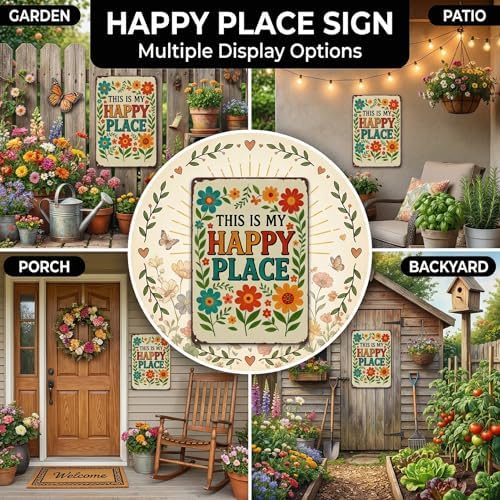FunnySign Garden Gifts This Is My Happy Place Garden Vintage Tin Sign for Home Greenhouse Patio Yard Decor 8x12 Inch - Image 3