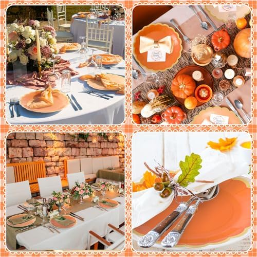 96 Pcs Fall Orange Paper Plates 9 Inch Scalloped Disposable Plate - Image 5