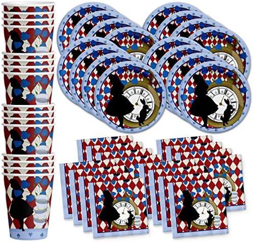 Alice in Wonderland Birthday Party Supplies Set - Alice in Wonderland Decorations - Alice in Wonderland 1st Birthday - Birthday Party for Girl | Tableware Includes Plates Napkins and Cups | Kit for 16 by BirthdayGalore