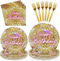 96 Pcs Gold Disco Birthday Party Decorations for Women Girls, Serves 24 by Greencian