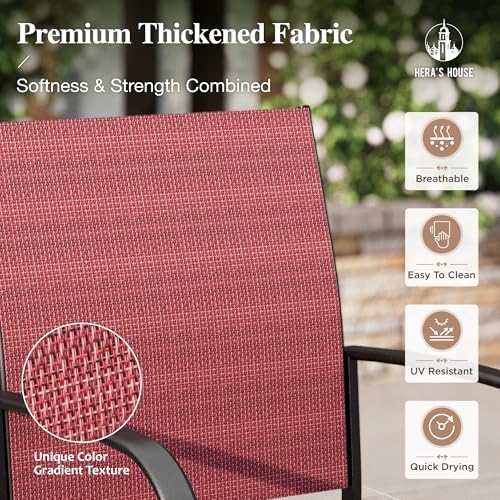 HERA'S HOUSE 7pc Outdoor Patio Dining Set, Wood-Look Metal Table, Red - Image 4