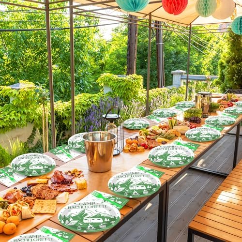 100 PCS Camp Bachelorette Party Supplies Tableware Set Mountain Camp Bachelorette Party Decorations Favors Paper Plates Napkins Forks for Girls Bridal Shower Wedding Engagement Serves 25 Guests - Image 7