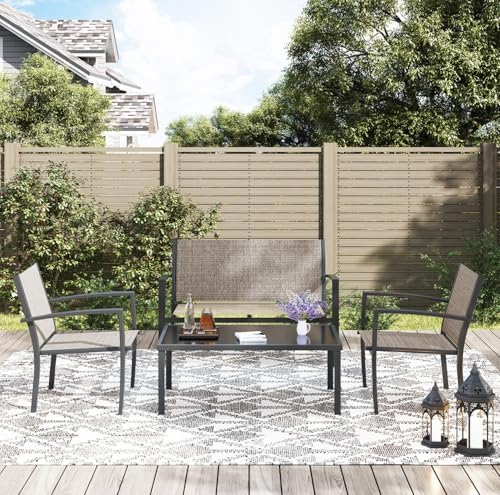 Greesum 4 Pieces Patio Furniture Set, Outdoor Conversation Sets for Patio, Lawn, Garden, Poolside with A Glass Coffee Table, Brown - Image 2
