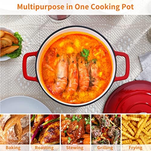 Velaze 6 QT Enameled Cast Iron Dutch Oven Pot with Lid, Red - Image 5