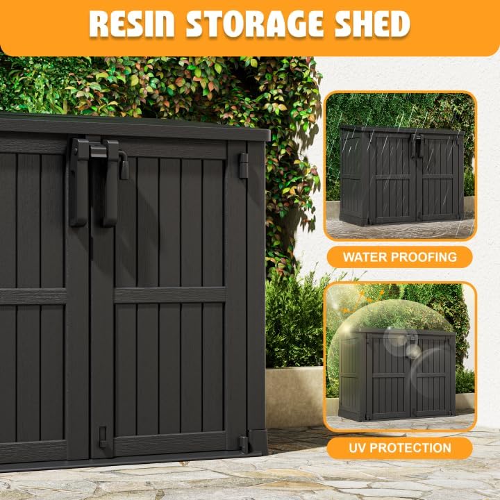 LHBcraft Outdoor Storage Cabinet 36 Cu Ft with Lockable Doors, Portable Horizontal Resin Storage Shed - Easy to Assemble, Waterproof Small Storage Shed with Floor Black - Image 3
