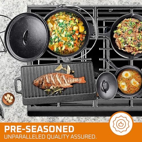 Bruntmor Camping Cooking Set Of 7. Pre Seasoned Cast Iron Pots And Pans Dutch Oven With Lids For Outdoor Comefire. Grill Cookware Skillet Sets With Storage Box - Image 2