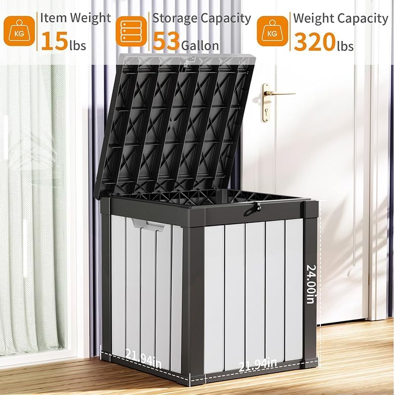 PatioZen 53 Gallon Package Delivery Boxes for Outside, Lokable Secure Resin Package Delivery Box with Lid, Weatherproof and Anti-Theft Storage for Outdoor Front Door,Curbside, House (Black&White) - Image 4