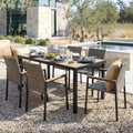 7-Piece Patio Dining Set for 6, Outdoor Dining Set with Wicker Patio Dining Chairs with Acacia Wood Dining Table with 1.75”Umbrella Hole, Brown Grey by Andehomy