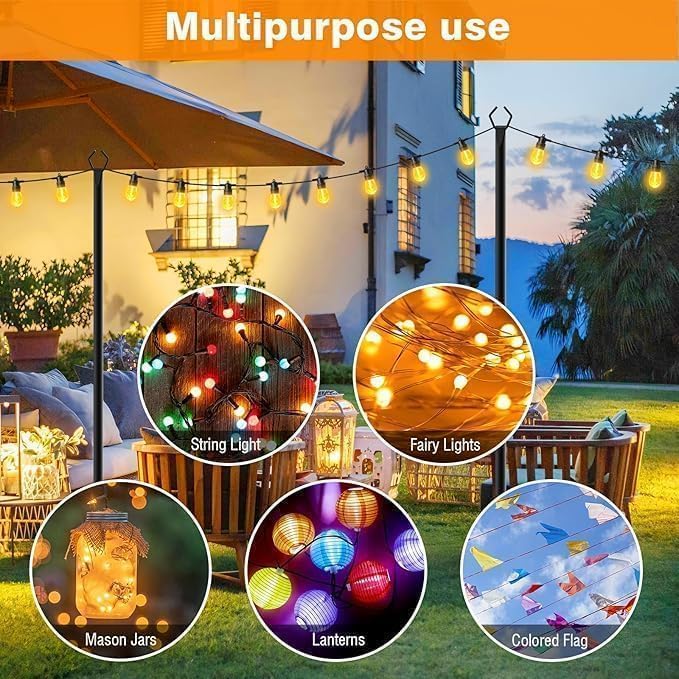 LETIANPAI 10Ft String Light Poles 2 Pack,Light Poles for Outside Lights,Outdoor with Fence Brackets Hanging Lights,Metal Stand Deck Patio Backyard - Image 3