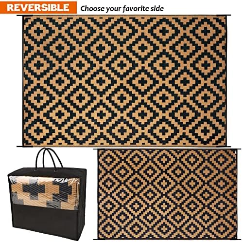 SAND MINE Reversible Mats, Plastic Straw Rug, Modern Area Rug, Large Floor Mat and Rug for Outdoors, RV, Patio, Backyard, Deck, Picnic, Beach, Trailer, Camping, Black & Brown, 6' x 9' - Image 3