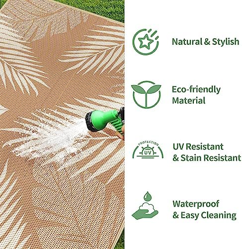 GENIMO Outdoor Rug, Waterproof Plastic Rugs for Patio, 9'x12' Brown Beige - Image 6