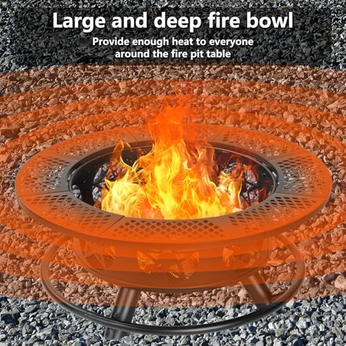 Outvue 42 Inch Outdoor Fire Pits with 2 Grills, Lid & Poker - Image 5