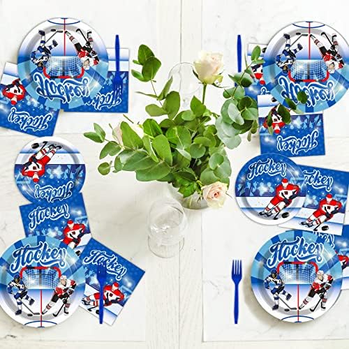 Wiooffen 96pcs Hockey Plates and Napkins Party Supplies Ice Hockey themed Birthday Party Decorations Set Disposable Tableware Kit Hockey Fans Birthday Party Sport Events Favors for Kids, Serve 24 - Image 7