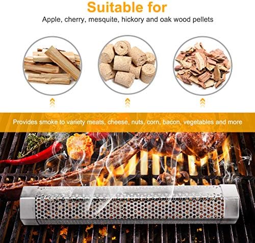 2 Pack 12'' Stainless Steel Pellet Smoker Tube, with Brush and Hooks - Image 3