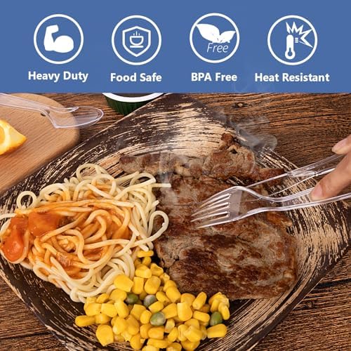 SACATR 1000 Count Clear Plastic Silverware Heavy Duty -Forks, Spoons - Image 2
