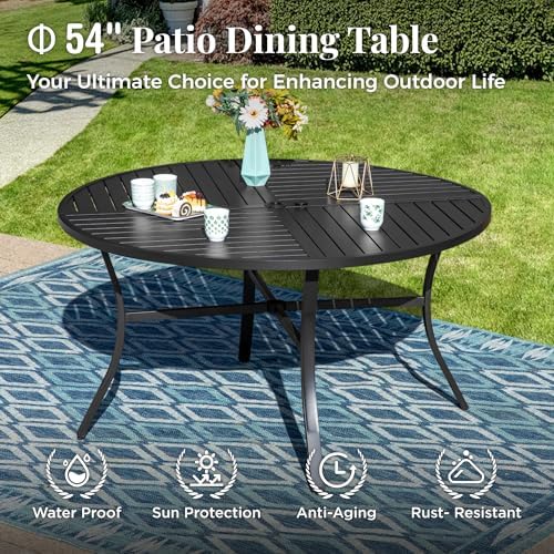 MIXPATIO Patio Round Table w/Umbrella Hole, Metal Table for 6, Black - Image 6
