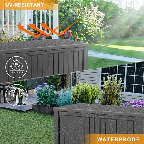 PatioZen 150 Gallon Outdoor Deck Box,Waterproof Resin Outdoor Storage Boxes, Outside Storage Lockable Container for Garden Tools,Indooor Cushions,Accessories (Black) - Image 5