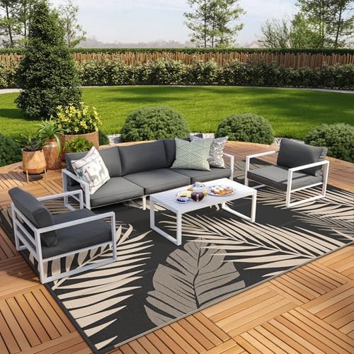 GENIMO Outdoor Rug, Waterproof Plastic Rugs 10'x14' for Camping Black Beige - Image 4
