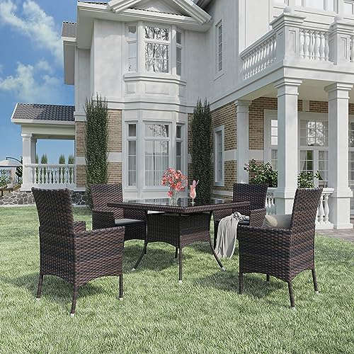 Gotland 15 Piece Outdoor Dining Set, All-Weather Rattan Patio Furniture Set with Umbrella Hole Tempered Glass Square Table, Outdoor Table and Chairs with Removable Cushions for Backyard, Deck Grey - Image 6