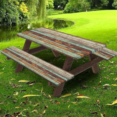CAPSCEOLL Elastic Picnic Table Cover with Bench Covers 8ft - Windproof Scratch-Resistant Waterproof - Rustic Wood Camping Tablecloth with Drawstring Bag for RV Essentials Pet Lovers (96in, 3 PCS) - Image 6