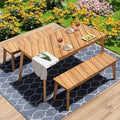 3-Pcs Outdoor Patio Dining Table & 2 Bench for 4, Wood Dining Table Set Outdoor & Indoor Furniture for Patio, Porch, Garden, Poolside, 3-Pcs, Wood by JJKFurniture-kevinplus