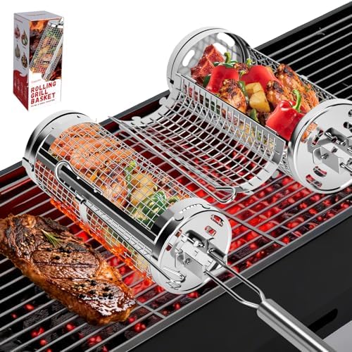Rolling Grill Baskets,Grill Accessories for Veggies,Gifts for Men-2 Pack by Chenovate%E2%80%94InovatetheChange