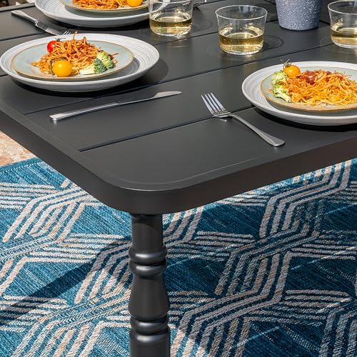 NUU GARDEN Weather-Resistant Outdoor 61” x 37” Rectangle Metal Dining Table with Umbrella Hole, Powder-Coated Frame, Slatted Tabletop, for Patio, Garden, Backyard and Balcony, Black - Image 4