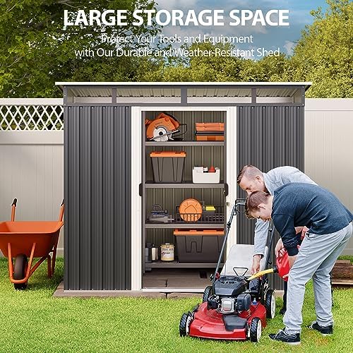 Gizoon 7.4'x5.3' Outdoor Storage Shed Metal Garden Shed with Sliding Lockable Doors, Versatile Tool Bike Shed with Transparent Panel Windows, Outdoor Storage Clearance for Backyard, Patio, Dark Gray - Image 6