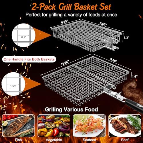 Grill Baskets for Outdoor Grill,Removable Wooden Handle,2PCS - Image 2