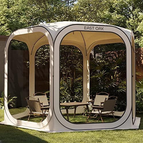 East Oak Pop up Screen Tent with Mosquito Netting, Portable Screen House Canopy Shelter, 10 x 10 FT Instant Screen Gazebo & UPF 50+ UV Protection for Patio, Backyard, Deck & Outdoor Activities, Beige by EASTOAK