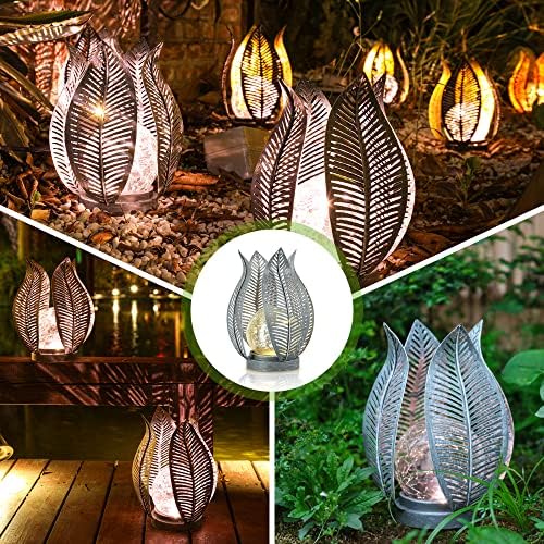 Solar Lights Outdoor Waterproof Garden Decor Crackle Glass Globe,Metal Yard Art Solar Outdoor Lights for Table Decor Porch,Patio Decorations.Gardening Gifts for Women/Mom - Image 2