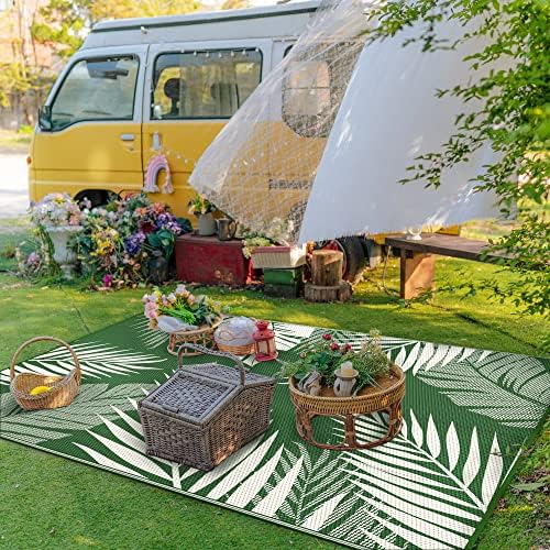 GENIMO Outdoor Rug, Waterproof Plastic Rugs for Patio, 9'x12' Dark Green - Image 3