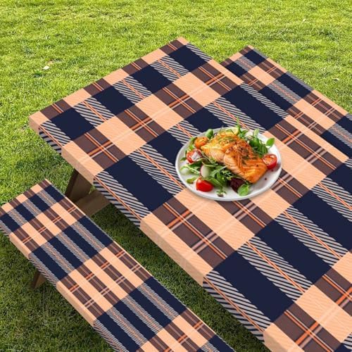 CAPSCEOLL Fitted Picnic Table Cover with Bench Covers 8ft - Autumn Plaid - Image 6