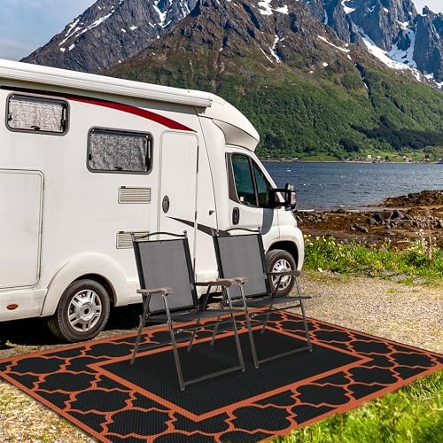 GENIMO Outdoor Rug, Waterproof Plastic Rugs for Patio, 6'x9' Black Orange - Image 6