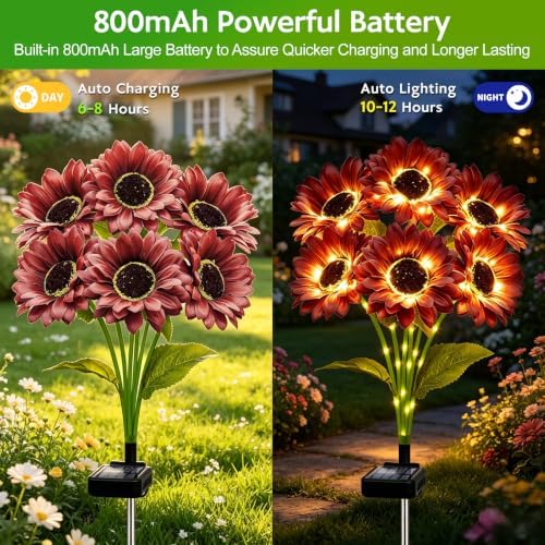 Solar Sunflower Lights Outdoor Garden Decor, 4 Pack Solar Brown Flowers Lights with 24 Sunflowers, Waterproof Fall Decor Stake Decorative Light Auto ON/Off for Garden Yard Patio, Gift for Women - Image 3