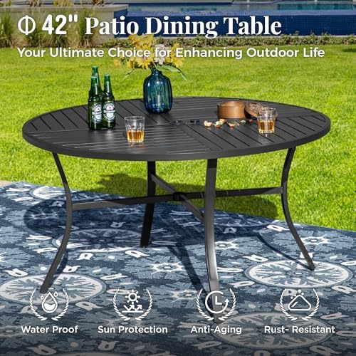 MIXPATIO Patio Round Table w/Umbrella Hole, Metal Table for 4, Black - Image 4