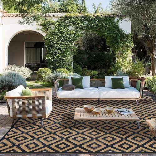 SAND MINE Reversible Mats, Plastic Straw Rug, Modern Area Rug, Large Floor Mat and Rug for Outdoors, RV, Patio, Backyard, Deck, Picnic, Beach, Trailer, Camping, Black & Brown, 8' x 10' - Image 5