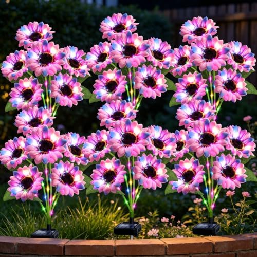 Solar Sunflower Lights Outdoor Garden Decor, 6 Pack Solar Multicolor Flowers Lights with 36 Sunflowers, Waterproof Fall Decor Stake Decorative Light Auto ON/Off for Garden Yard Patio, Gift for Women by stadeco